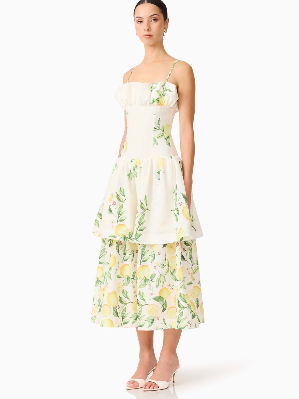 ELLIATT Hana Tiered Maxi Dress in Lemon Print Size S NWT ings. - Picture 5 of 9